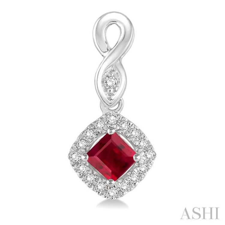 4x4 MM Cushion Shape Ruby and 1/5 Ctw Round Cut Diamond Earrings in 10K White Gold