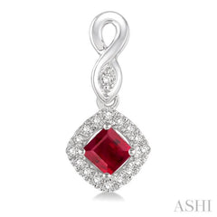 4x4 MM Cushion Shape Ruby and 1/5 Ctw Round Cut Diamond Earrings in 10K White Gold