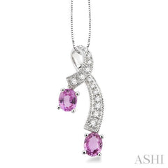 5x4 MM Oval Cut Pink Sapphire and 1/6 Ctw Round Cut Diamond Precious Pendant in 14K White Gold with Chain