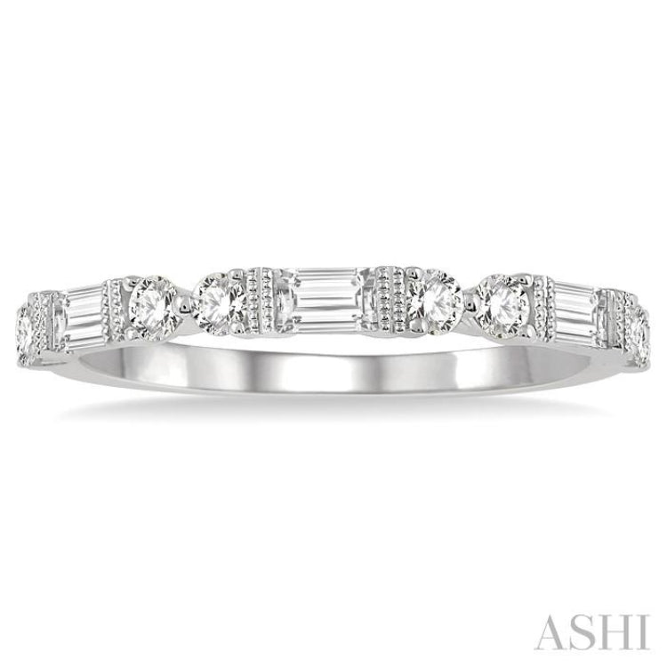 1/2 Ctw Segmented Art Deco Baguette and Round Cut Diamond Stackable Band in 14K White Gold
