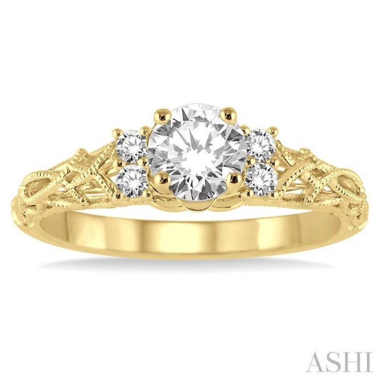 1/3 Ctw Diamond Engagement Ring with 1/4 Ct Round Cut Center Stone in 14K Yellow Gold