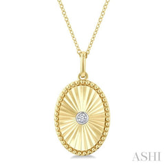 1/20 Ctw Oval Fluted Medallion Round Cut Diamond Pirouette Pendant With Chain in Yellow Gold Vermeil