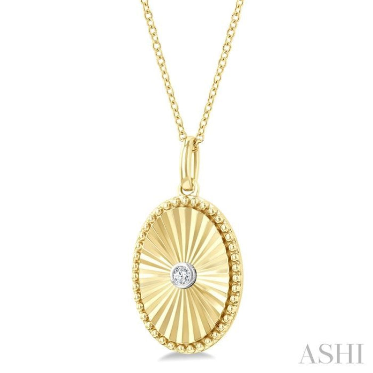 1/20 Ctw Oval Fluted Medallion Round Cut Diamond Pirouette Pendant With Chain in Yellow Gold Vermeil