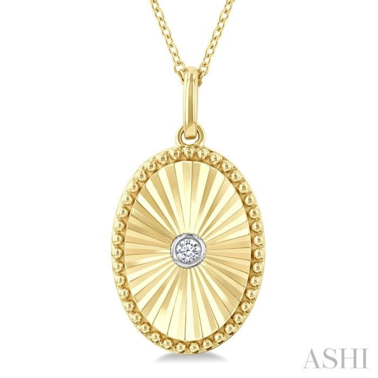 1/20 Ctw Oval Fluted Medallion Round Cut Diamond Pirouette Pendant With Chain in Yellow Gold Vermeil