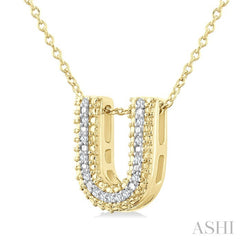 1/20 Ctw Bubble Accent Initial 'U' Round Cut Diamond Fashion Pendant With Chain in Yellow Gold Vermeil