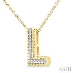 1/20 Ctw Bubble Accent Initial 'L' Round Cut Diamond Fashion Pendant With Chain in Yellow Gold Vermeil