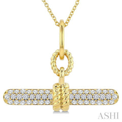 1/3 Ctw Round Cut Diamond T-Bar Fashion Pendant With Chain in 10K Yellow Gold