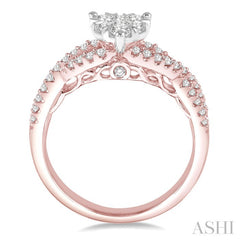 3/4 Ctw Round Cut Diamond Heart Shape Lovebright Ring in 14K Rose and White Gold
