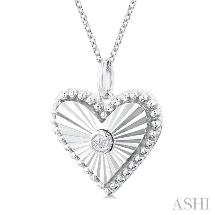 1/20 Ctw Heart fluted medallion Round Cut Diamond Pirouette Pendant With Chain in 10K White Gold