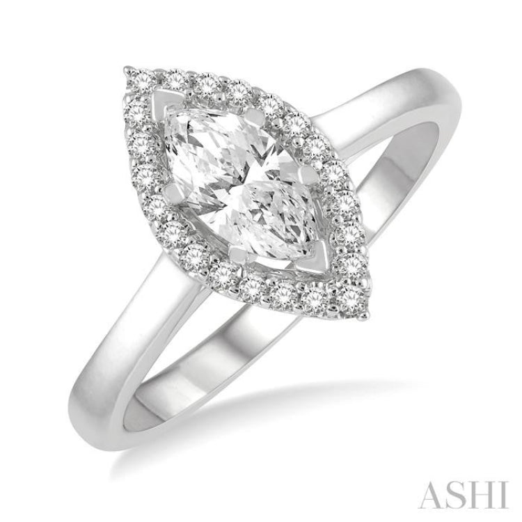 1/6 Ctw Marquise Shape Round Cut Diamond Semi-Mount Engagement Ring in 14K White Gold