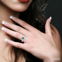 6X4 MM Oval Shape Emerald and 1/5 Ctw Round Cut Diamond Precious Ring in 10K White Gold