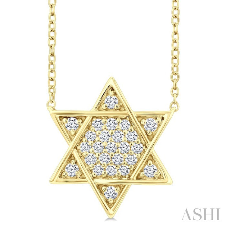 1/4 Ctw Star of David Round Cut Diamond Fashion Pendant With Chain in 14K Yellow Gold