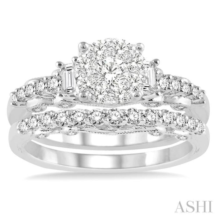 1 Ctw Diamond Lovebright Wedding Set with 3/4 Ctw Engagement Ring and 1/3 Ctw Wedding Band in 14K White Gold