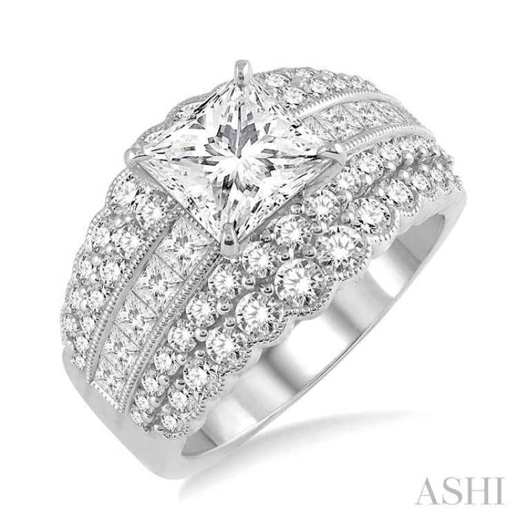 1 7/8 Ctw Diamond Semi-Mount Engagement Ring in 14K White Gold