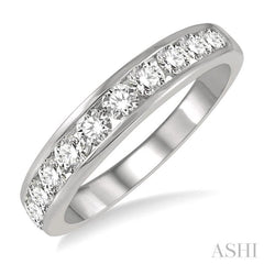 3/4 Ctw Channel Set 11 Stone Round Cut Diamond Wedding Band in 14K White Gold