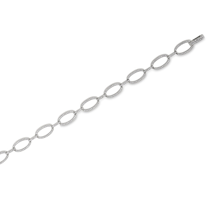 Platinum finish sterling silver micropave oval link bracelet with 282 simulated diamonds 7.25