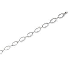 Platinum finish sterling silver micropave oval link bracelet with 282 simulated diamonds 7.25