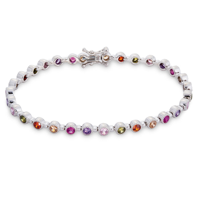 Platinum finished sterling silver colored stone bracelet 7.25