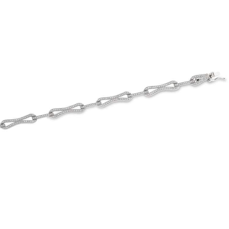 Platinum finish sterling silver micropave 5 linked knots bracelet with simulated diamonds 7.25