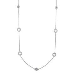 Platinum finish sterling silver micropave 20 open circle and bezel necklace with simulated diamonds