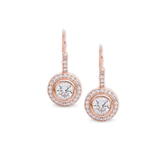 Rose gold finish sterling silver micropave round lever back earrings with 27 simulated diamonds