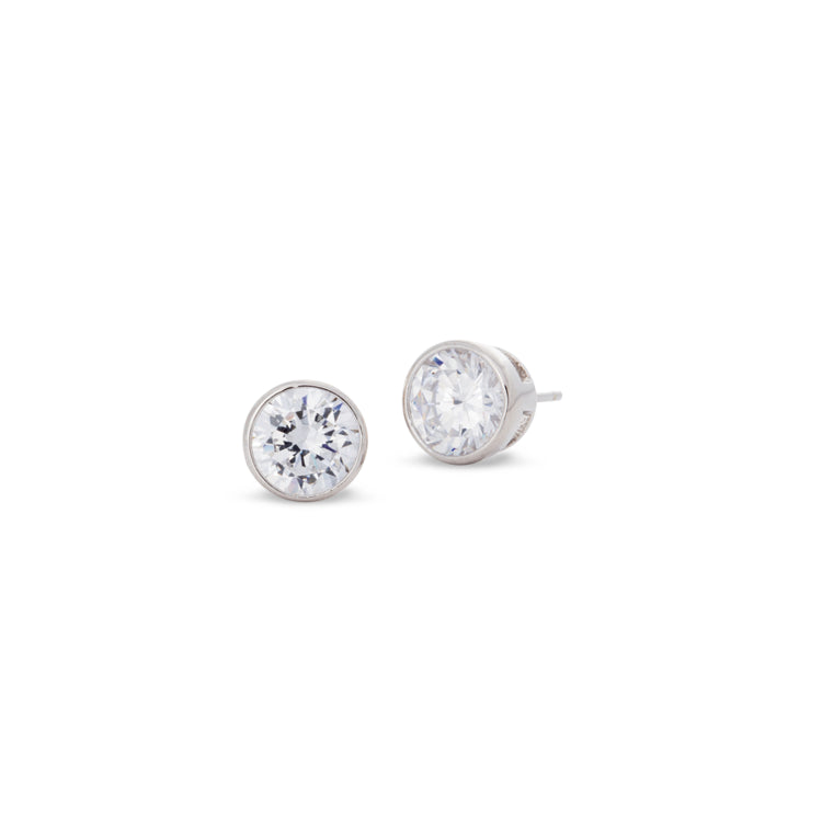 Platinum finish sterling silver martini set 8mm simulated diamond earrings