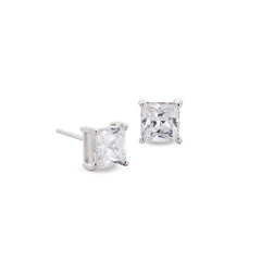 Platinum finish sterling silver prong set 6mm princess cut simulated diamond earrings