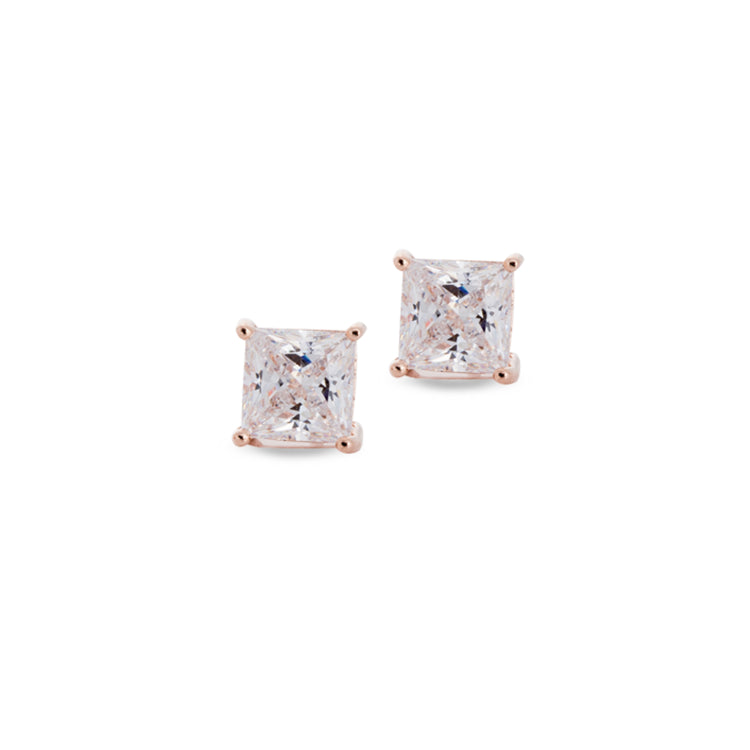 Rose gold finish sterling silver prong set 6mm princess cut simulated diamond earrings