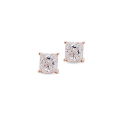 Rose gold finish sterling silver prong set 6mm princess cut simulated diamond earrings
