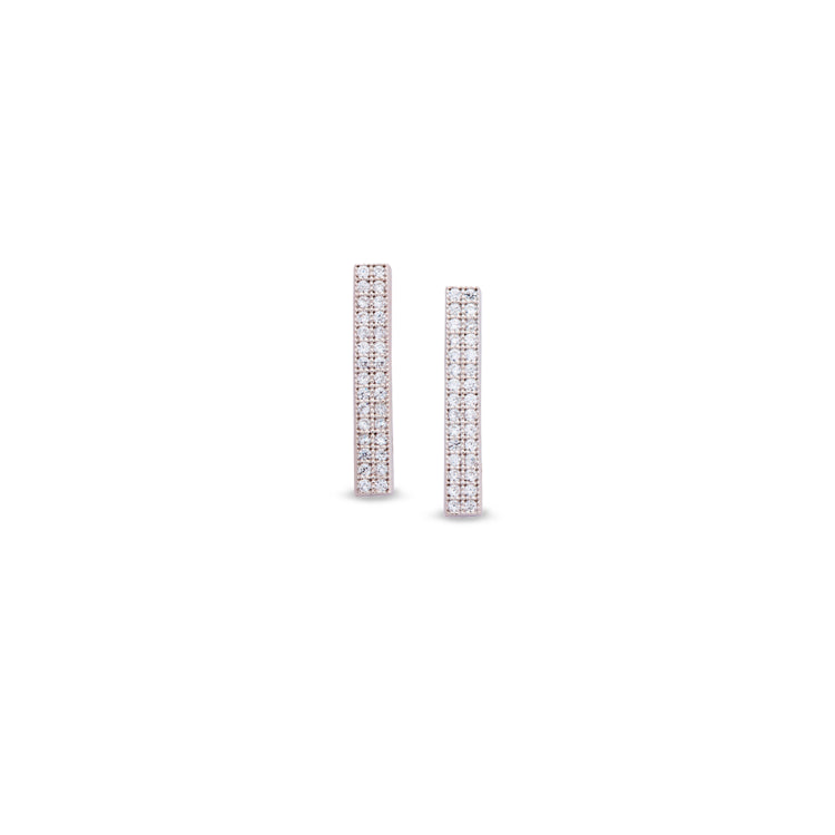 Platinum finish sterling silver micropave two row bar earrings with 60 simulated diamonds