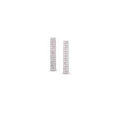 Platinum finish sterling silver micropave two row bar earrings with 60 simulated diamonds