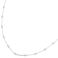 Platinum finish sterling silver 18 necklace with 14 round simulated diamonds