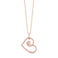 Rose gold finish sterling silver micropave heart pendant with 84 simulated diamonds on 18 cable chain