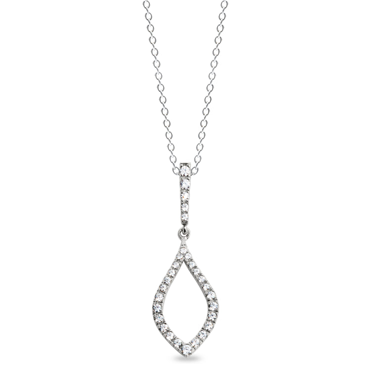Platinum finish sterling silver micropave drop pendant with simulated diamonds on 18 cable chain