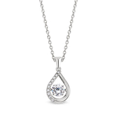Platinum finish sterling silver micropave dancing stone teardrop pendant with simulated diamonds on 18 cable chain