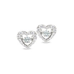 Platinum finish sterling silver micropave dancing stone heart earrings with simulated diamonds