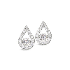 Platinum finish sterling silver micropave dancing stone teardrop earrings with simulated diamonds