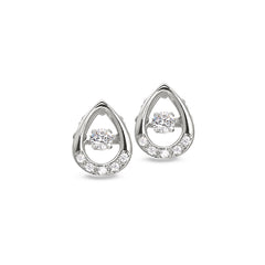 Platinum finish sterling silver micropave dancing stone oval earrings with simulated diamonds