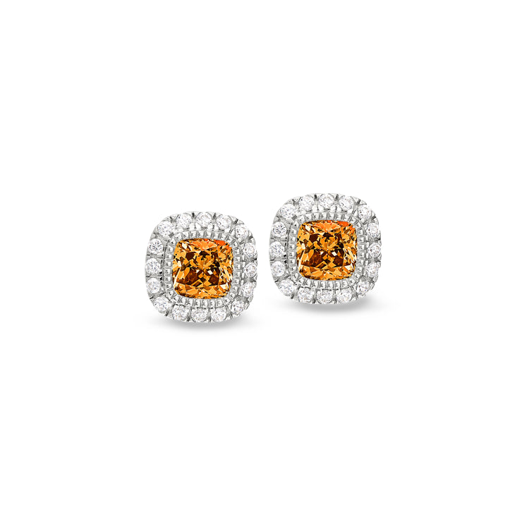 Platinum finish sterling silver micropave simulated citrine earrings with simulated diamonds