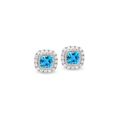 Platinum finish sterling silver micropave simulated blue zircon earrings with simulated diamonds