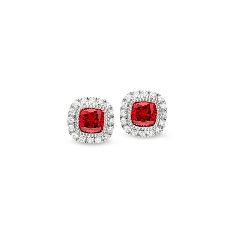 Platinum finish sterling silver micropave simulated garnet earrings with simulated diamonds