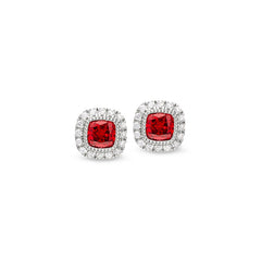 Platinum finish sterling silver micropave simulated garnet earrings with simulated diamonds
