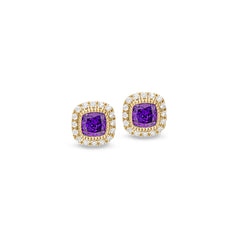 Gold finish sterling silver micropave simulated amethyst earrings with simulated diamonds
