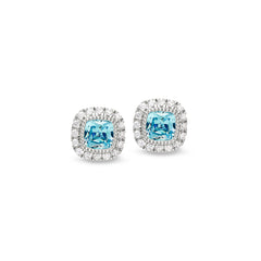 Platinum finish sterling silver micropave simulated aqua marine earrings with simulated diamonds