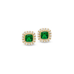 Gold finish sterling silver micropave simulated emerald earrings with simulated diamonds