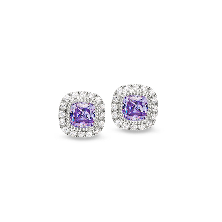 Platinum finish sterling silver micropave simulated light amethyst earrings with simulated diamonds