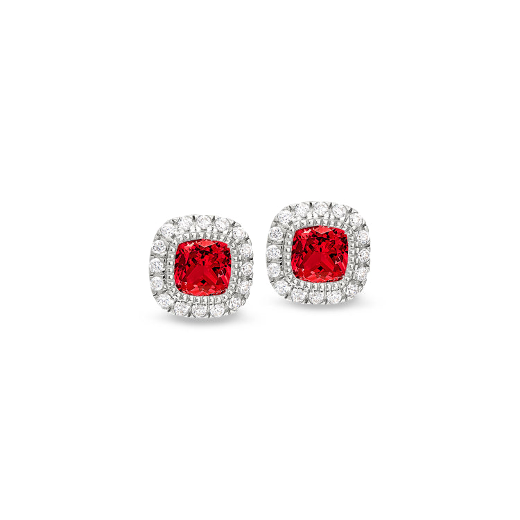 Platinum finish sterling silver micropave simulated ruby earrings with simulated diamonds