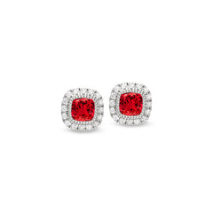 Platinum finish sterling silver micropave simulated ruby earrings with simulated diamonds