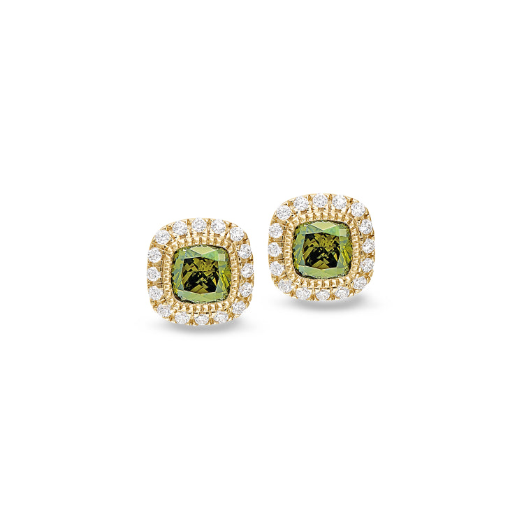 Gold finish sterling silver micropave simulated peridot earrings with simulated diamonds