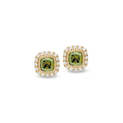 Gold finish sterling silver micropave simulated peridot earrings with simulated diamonds